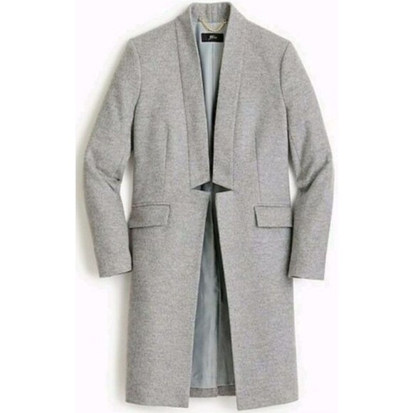 J. Crew Collection Womens Long Wool Cashmere Coat sz 4 Gray Open Front J6145 - Picture 2 of 14